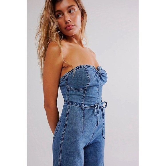 NWT Free People We The Free CRVY Femme Fatale One Piece Jumpsuit Denim Jean 10 - Picture 4 of 15
